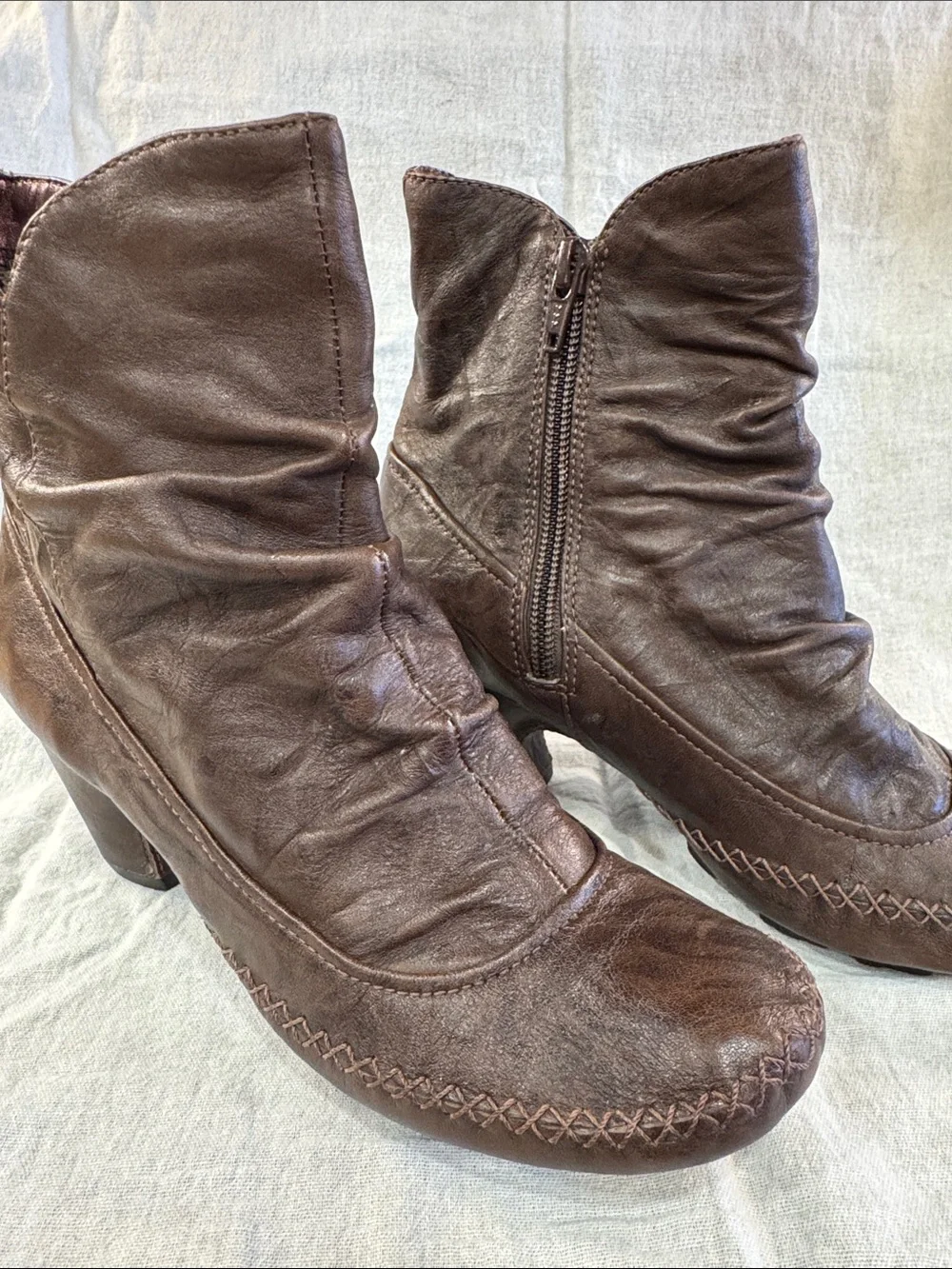 Indigo Brown leather Slouchy Ankle Booties with Side Zip